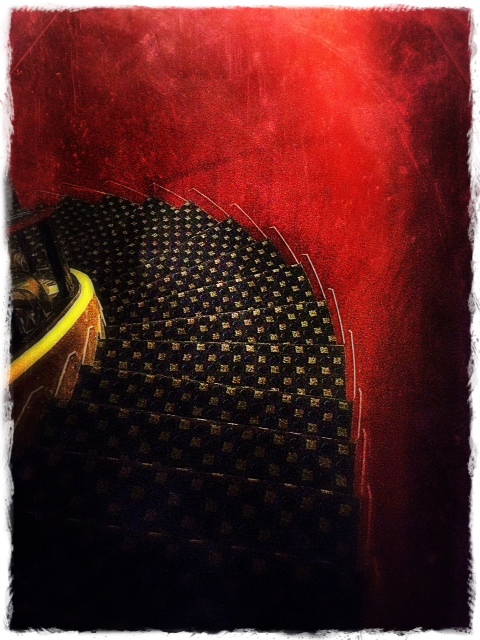 Back Stairs at the Varsity So glad I shot this when I did The beautiful red wall is now an uninspired yellow